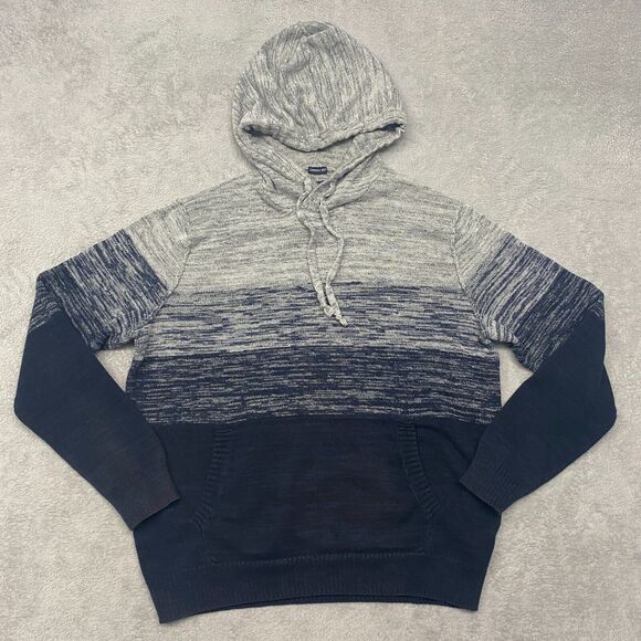American Eagle Sweater Mens Medium Blue Stripe Hoodie Seriously Soft Sleeve - Picture 1 of 6